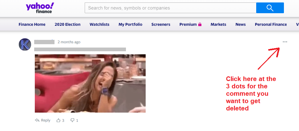 deleting a comment from yahoo finance step 1