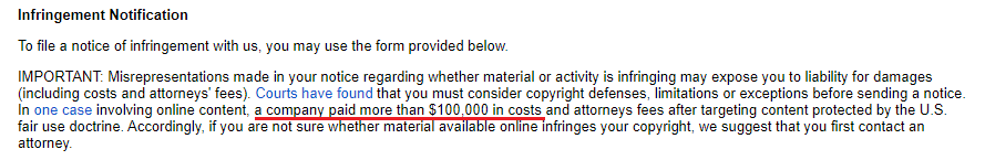 google copyright infringement claim fine