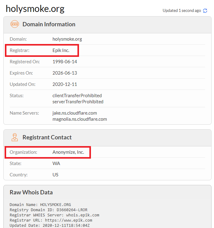 holysmoke whois data