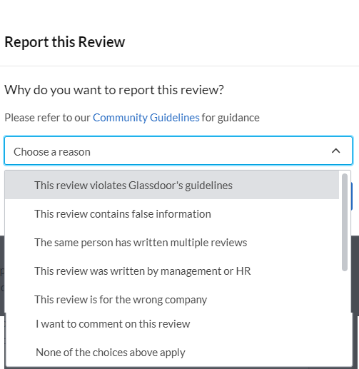 glassdoor - reasons to report review - affordable reputation management