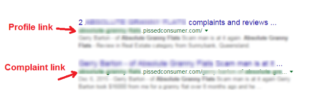 example of pissedconsumer link BEFORE removal