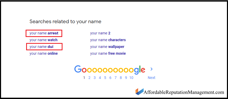 change google related searches for your name