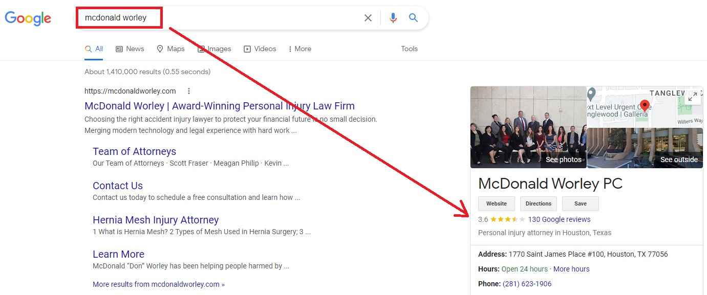 google business page shows reviews when you are google