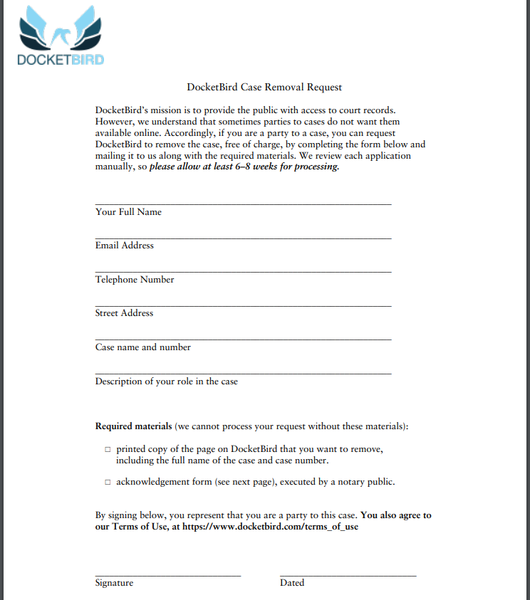 docketbird removal pdf