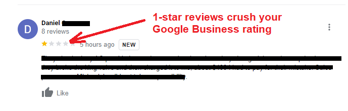 1-star review on google