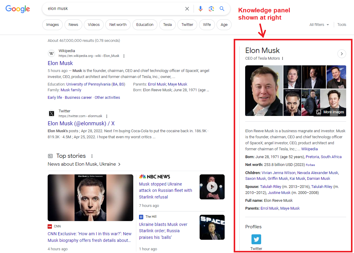 google knowledge panel for elon musk