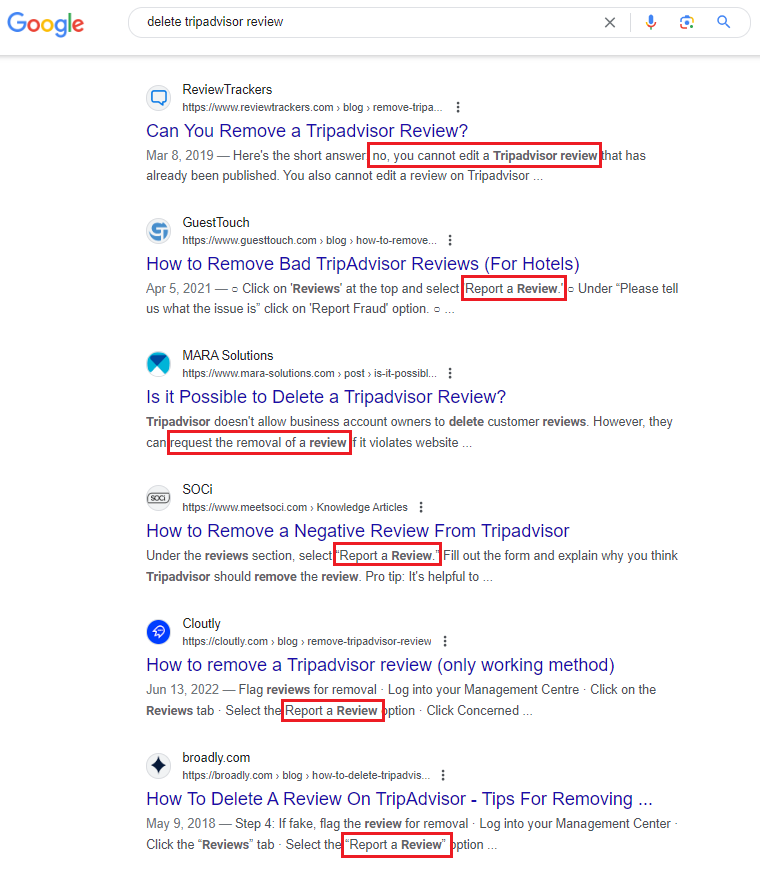 delete tripadvisor review - google search