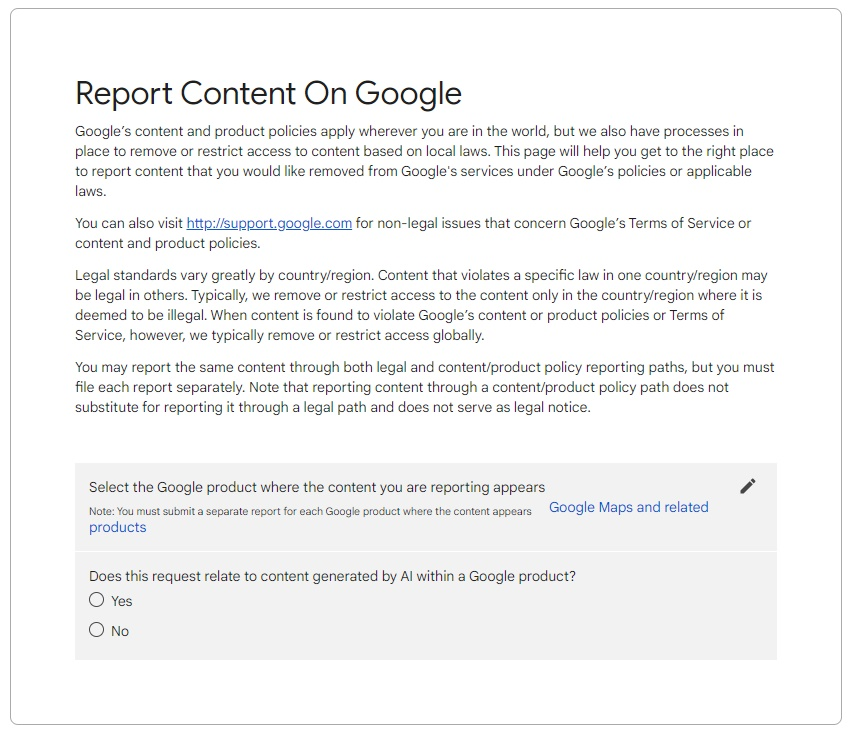 report content on google
