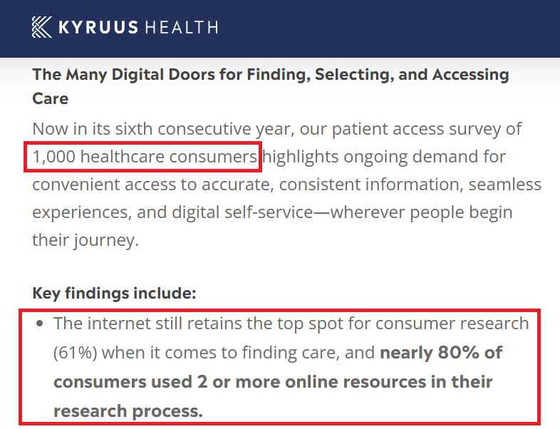 kyruus health survey of consumers using internet to find doctors