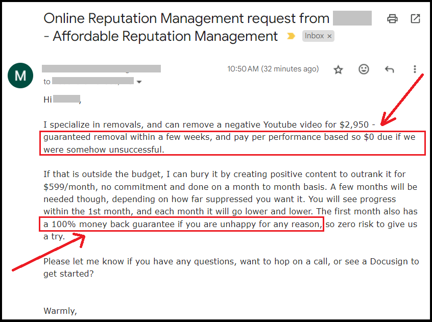 affordable reputation management quote response
