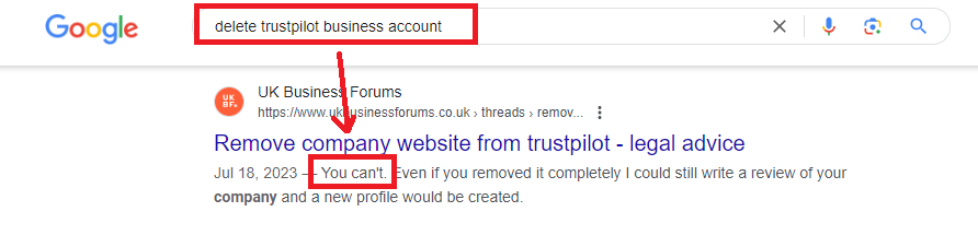 can you delete trustpilot business page