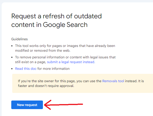 new request to refresh outdated content in google search