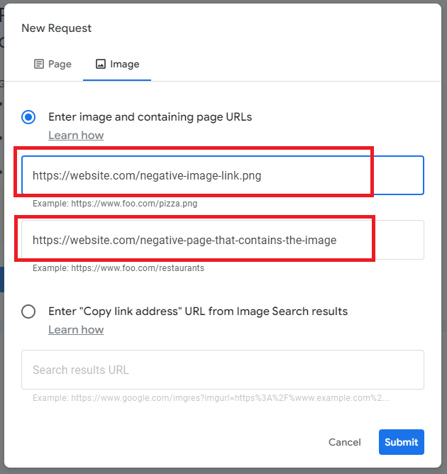 report negative image links to google