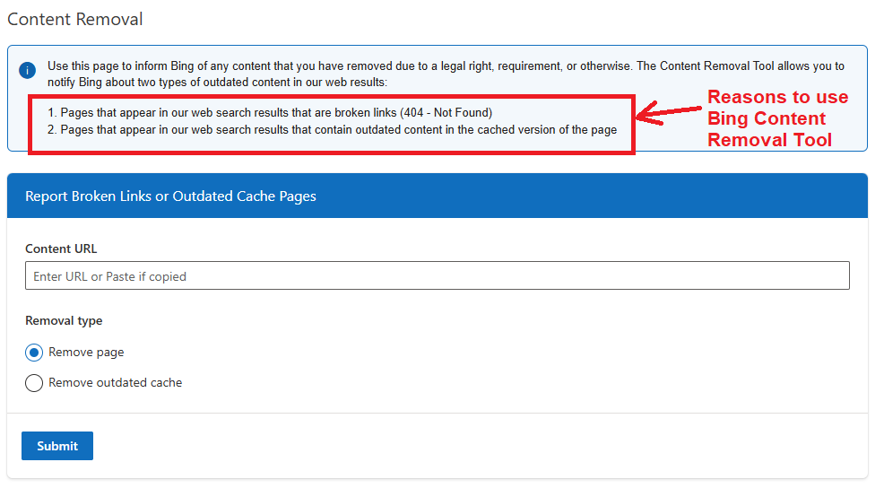 bing content removal tool reasons to use
