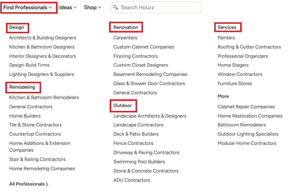 houzz find professionals
