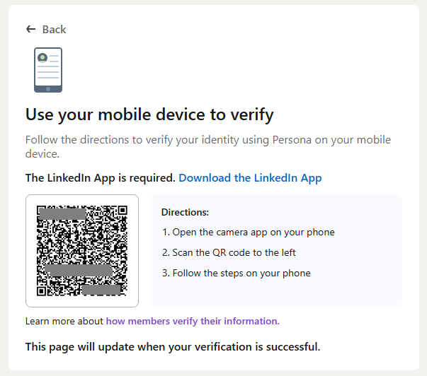 verify linked in QR code profile step 2
