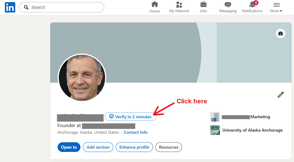verify linked in profile step 1