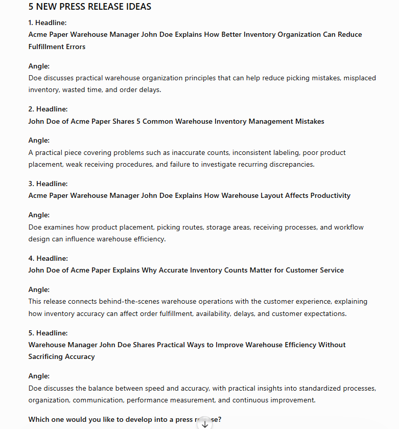 chatgpt press release writer example topic ideas