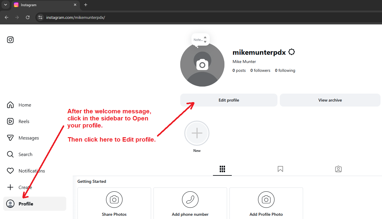 edit instagram profile