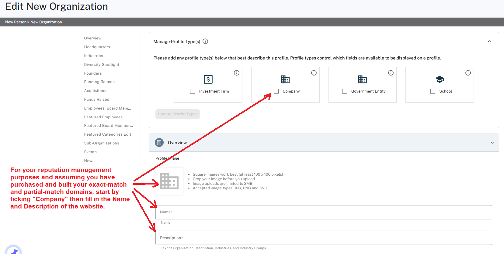 edit new organization on crunchbase