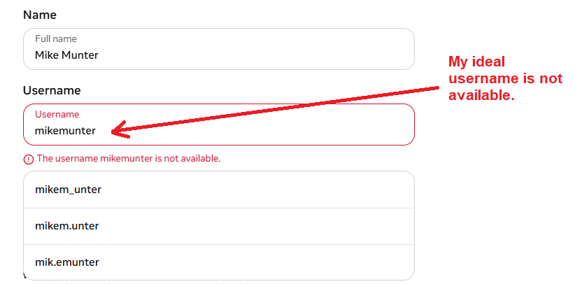 ideal username not available on instagram